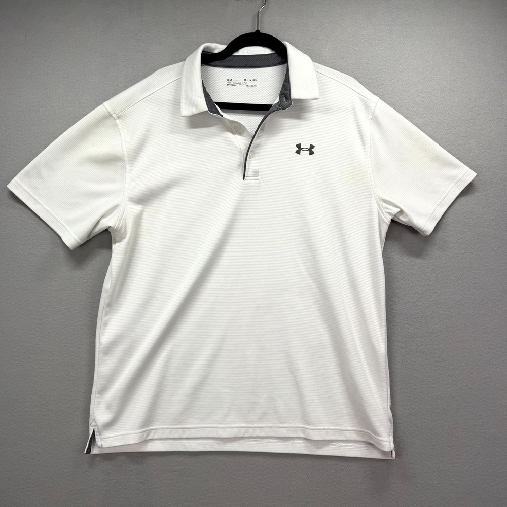 Under Armour HeatGear Textured Polo Shirt Mens XL White Loose Golf Performance